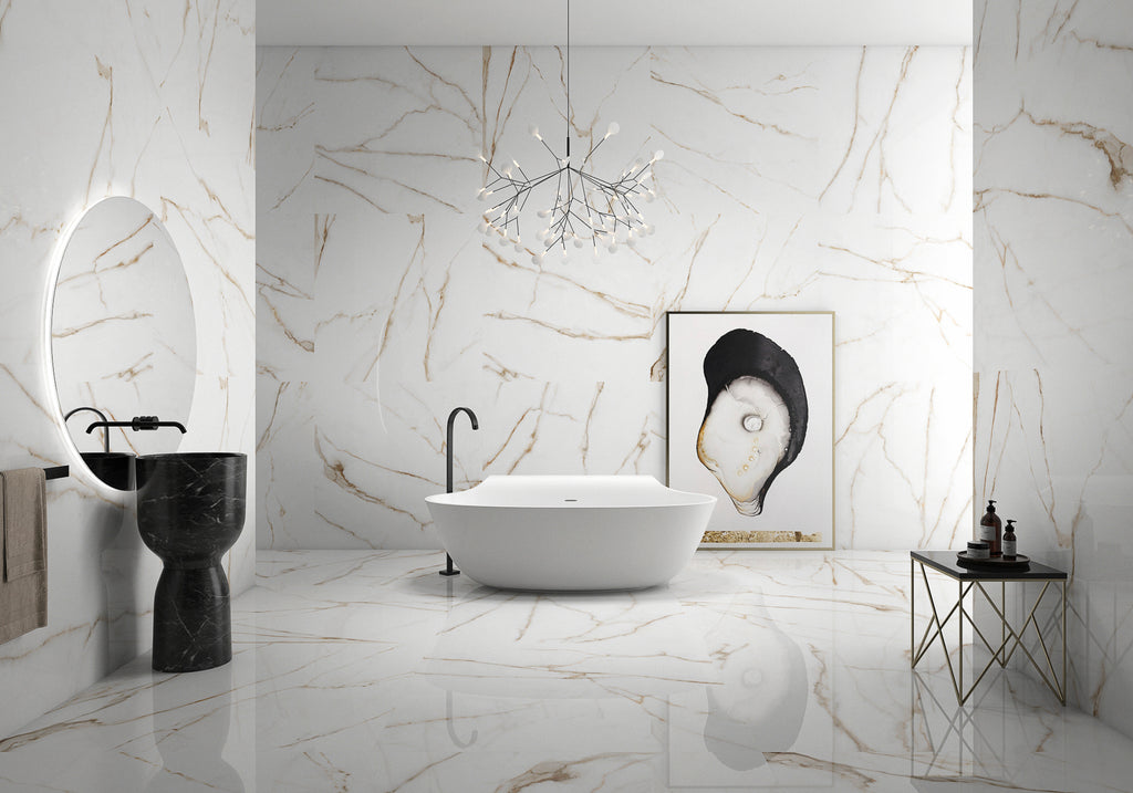 Navona Gold Polished Marble-Effect Porcelain Tile