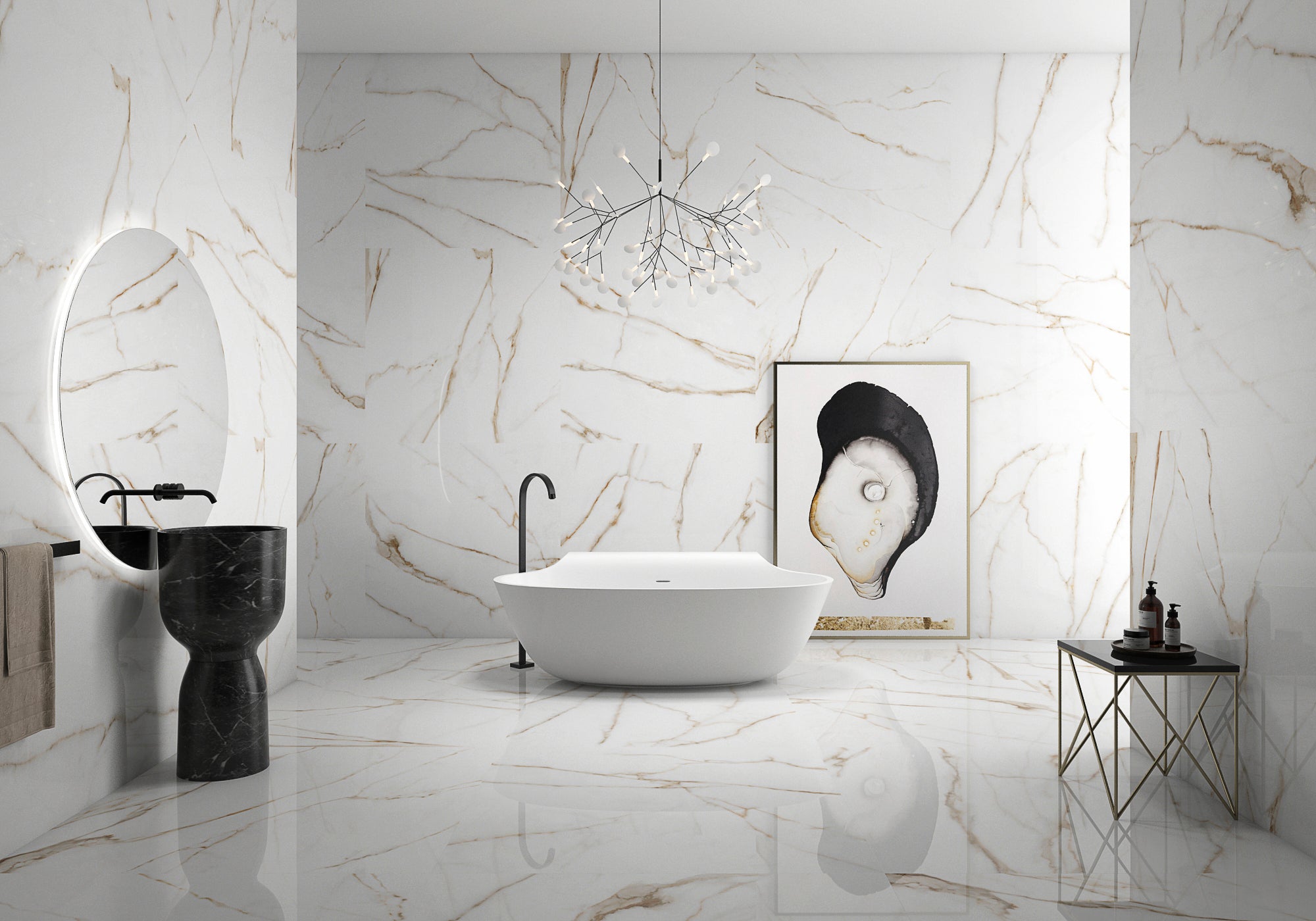 Navona Gold Polished Marble-Effect Porcelain Tile