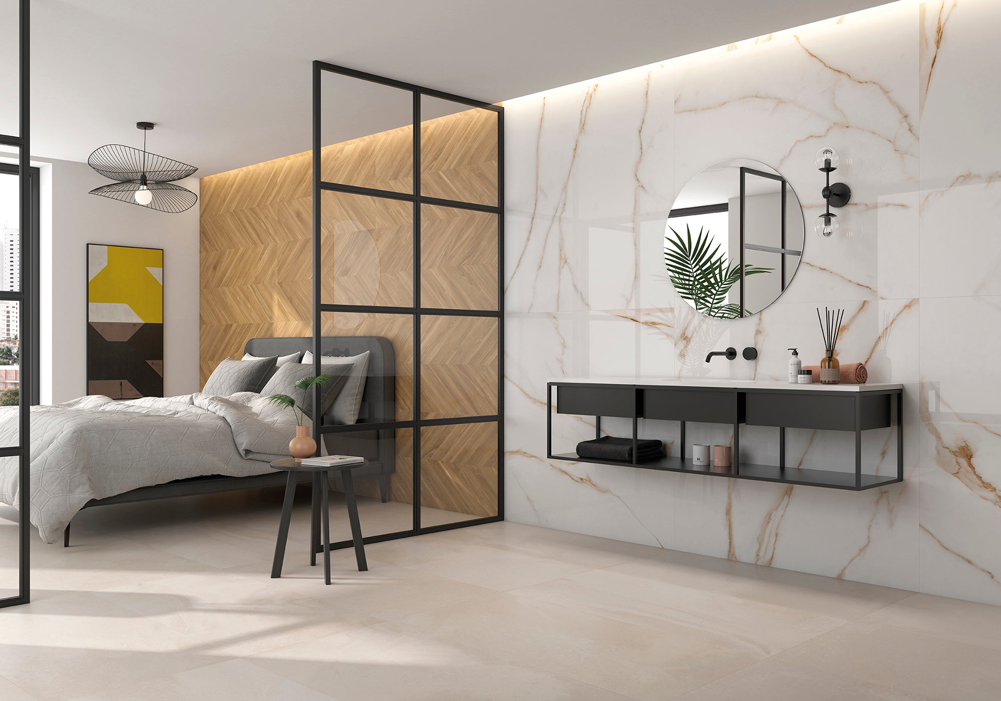 Navona Gold Polished Marble-Effect Porcelain Tile
