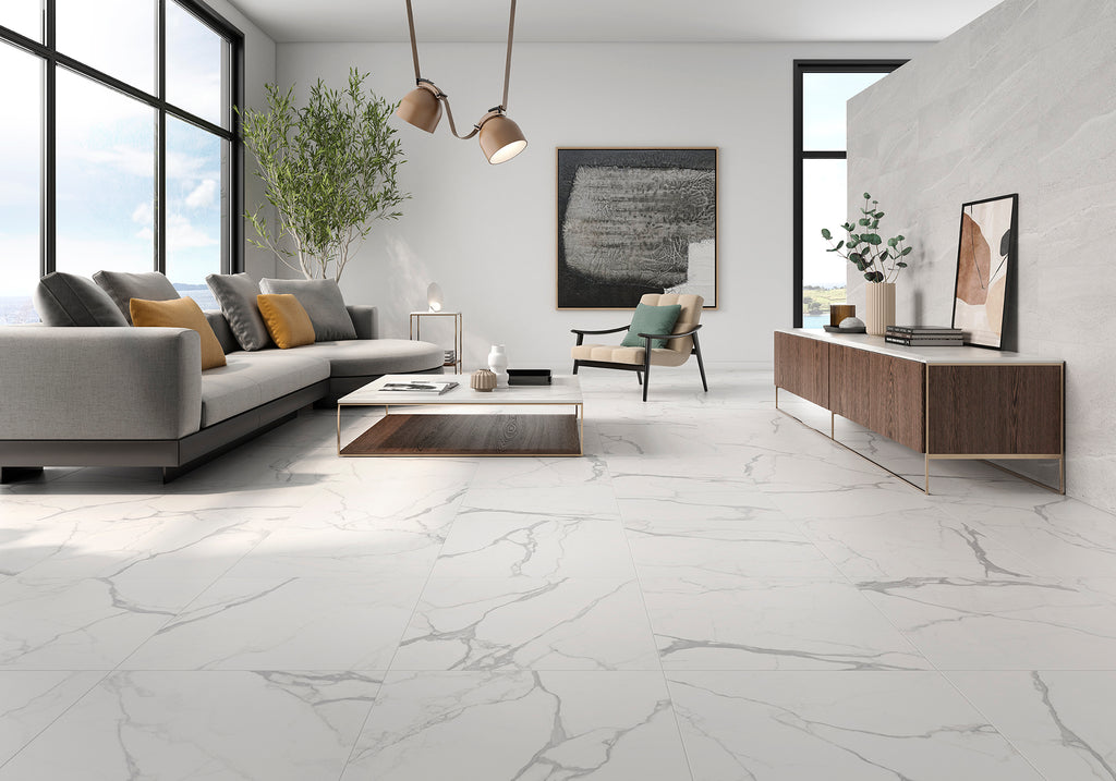 Sierra White Matt Marble-Effect Porcelain Tile