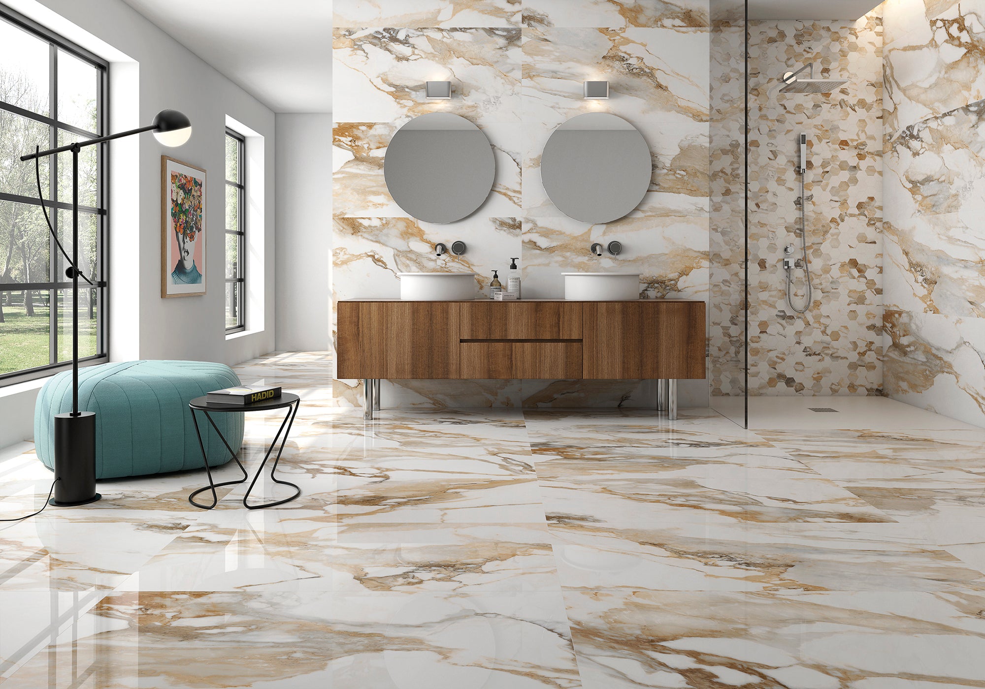 Fresco Beige Polished Marble-Effect Porcelain Tile