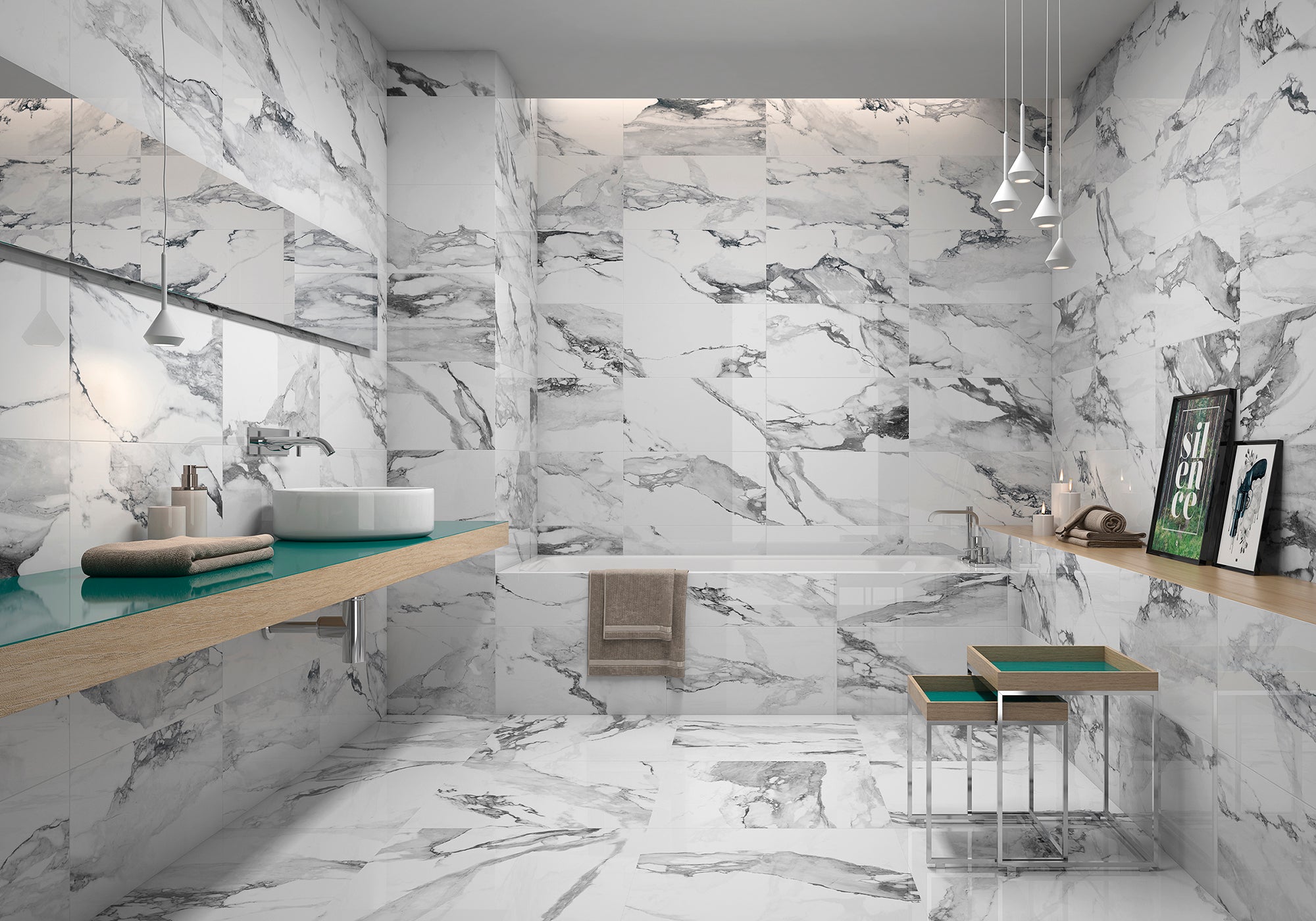 Fresco White Polished Marble-Effect Porcelain Tile