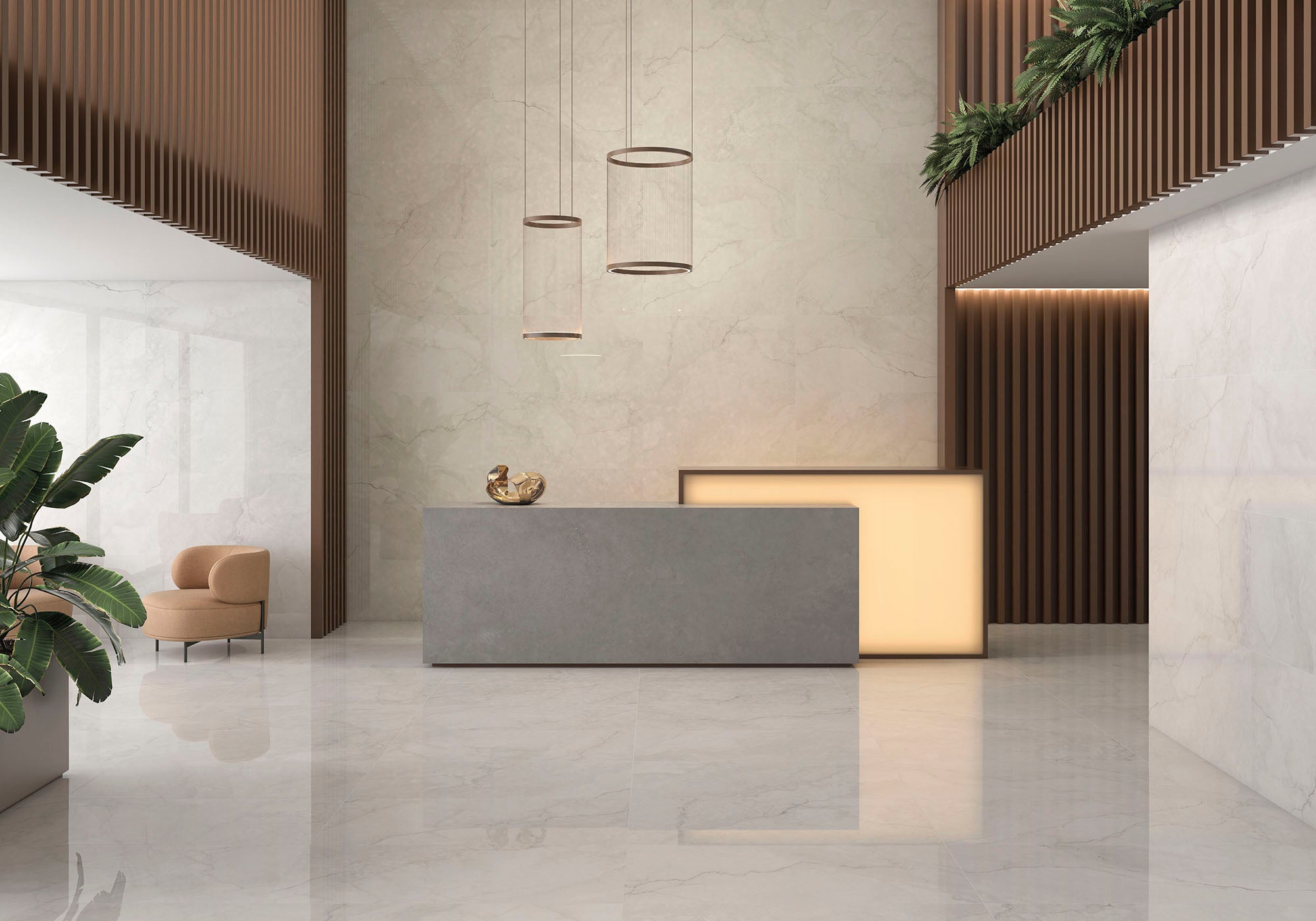 Titan Ivory Polished Marble-Effect Porcelain Tile