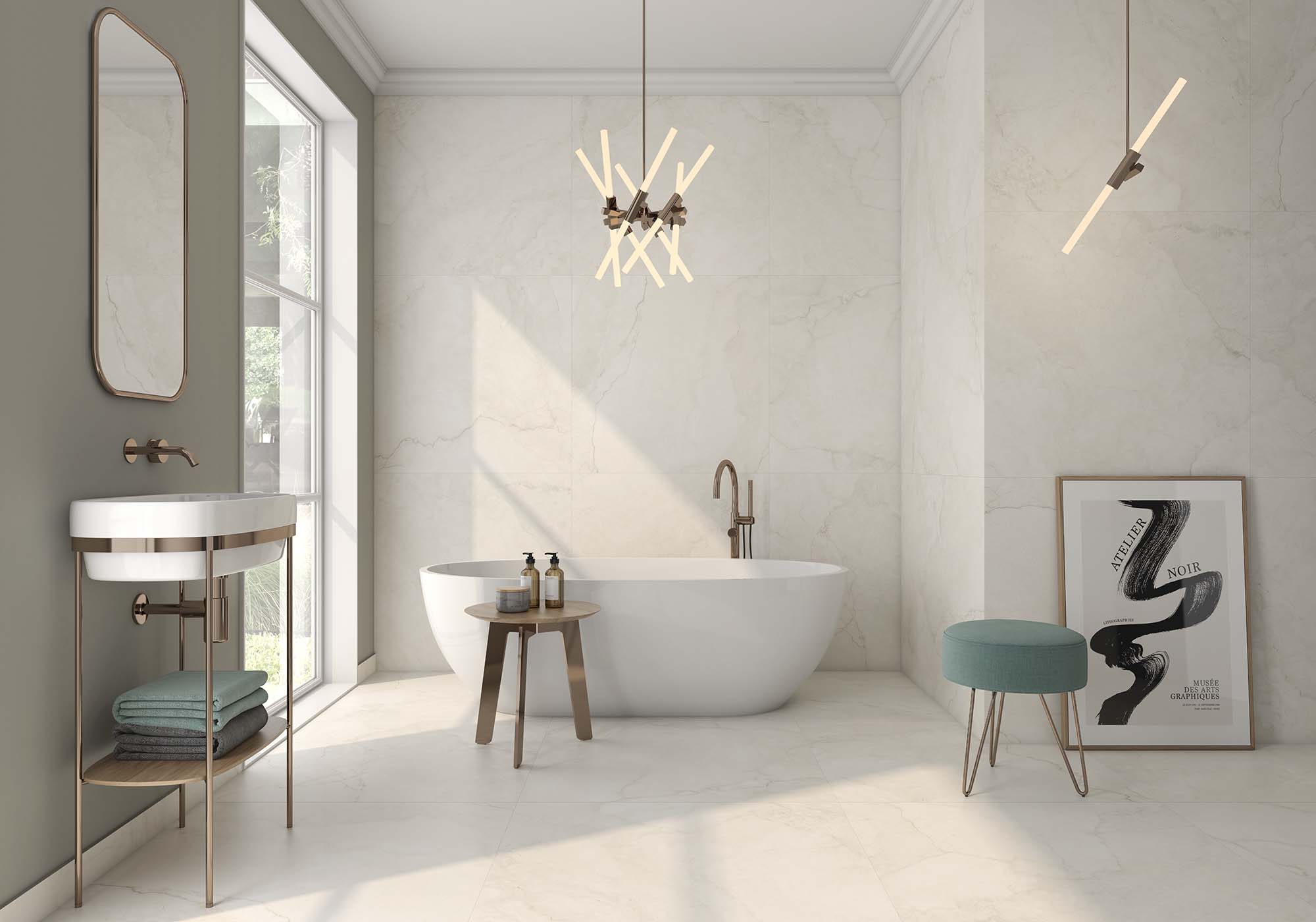 Titan Ivory Polished Marble-Effect Porcelain Tile