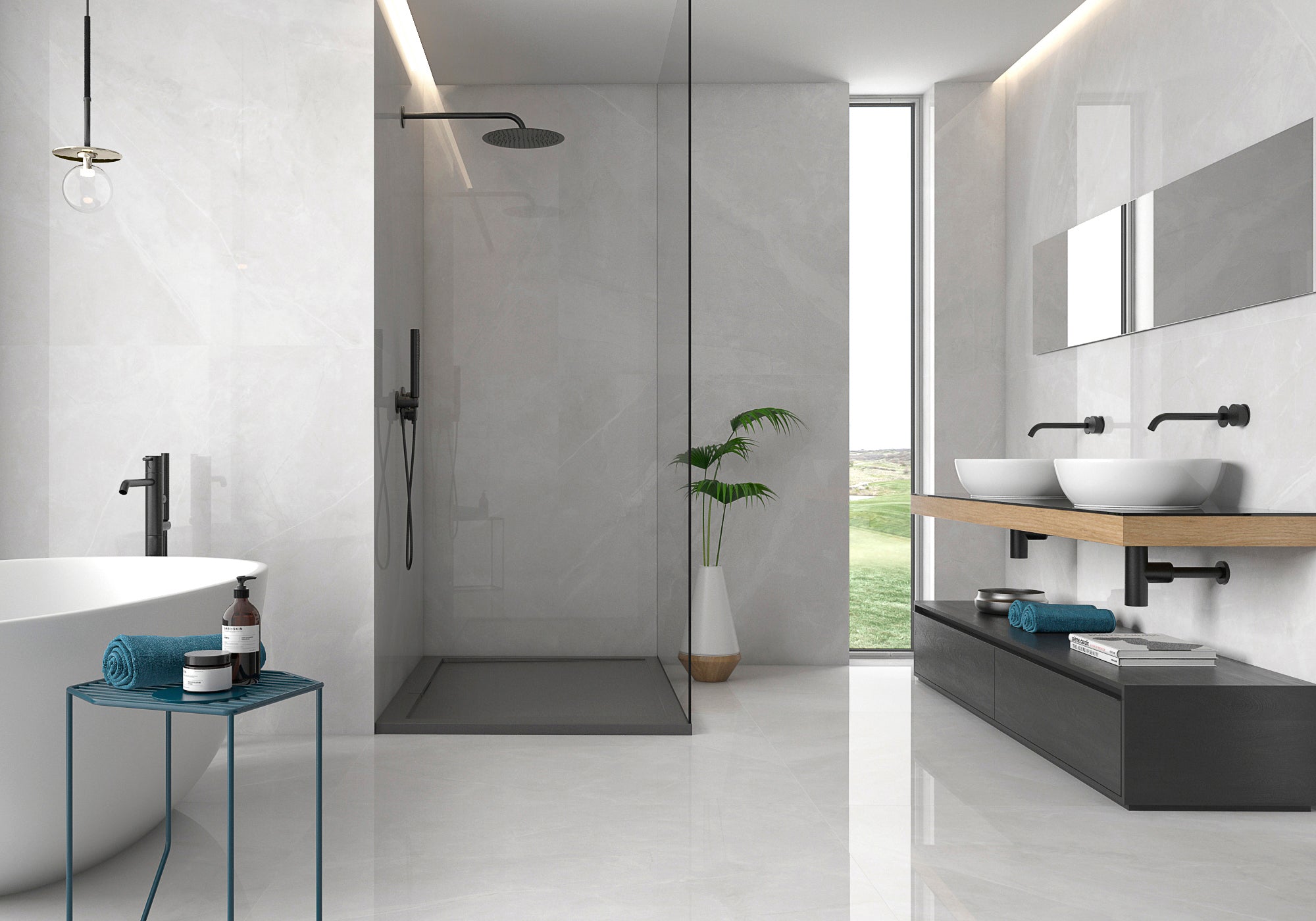 Amalfi White Polished Marble-Effect Porcelain Tile