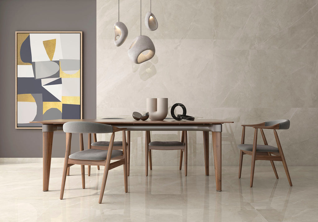 Amalfi Ivory Polished Marble-Effect Porcelain Tile