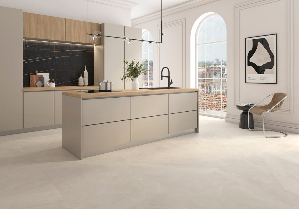 Amalfi Ivory Polished Marble-Effect Porcelain Tile