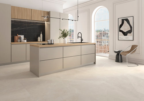 Amalfi Ivory Polished Marble-Effect Porcelain Tile