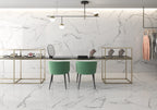 Delta White Polished Marble-Effect Porcelain Tile