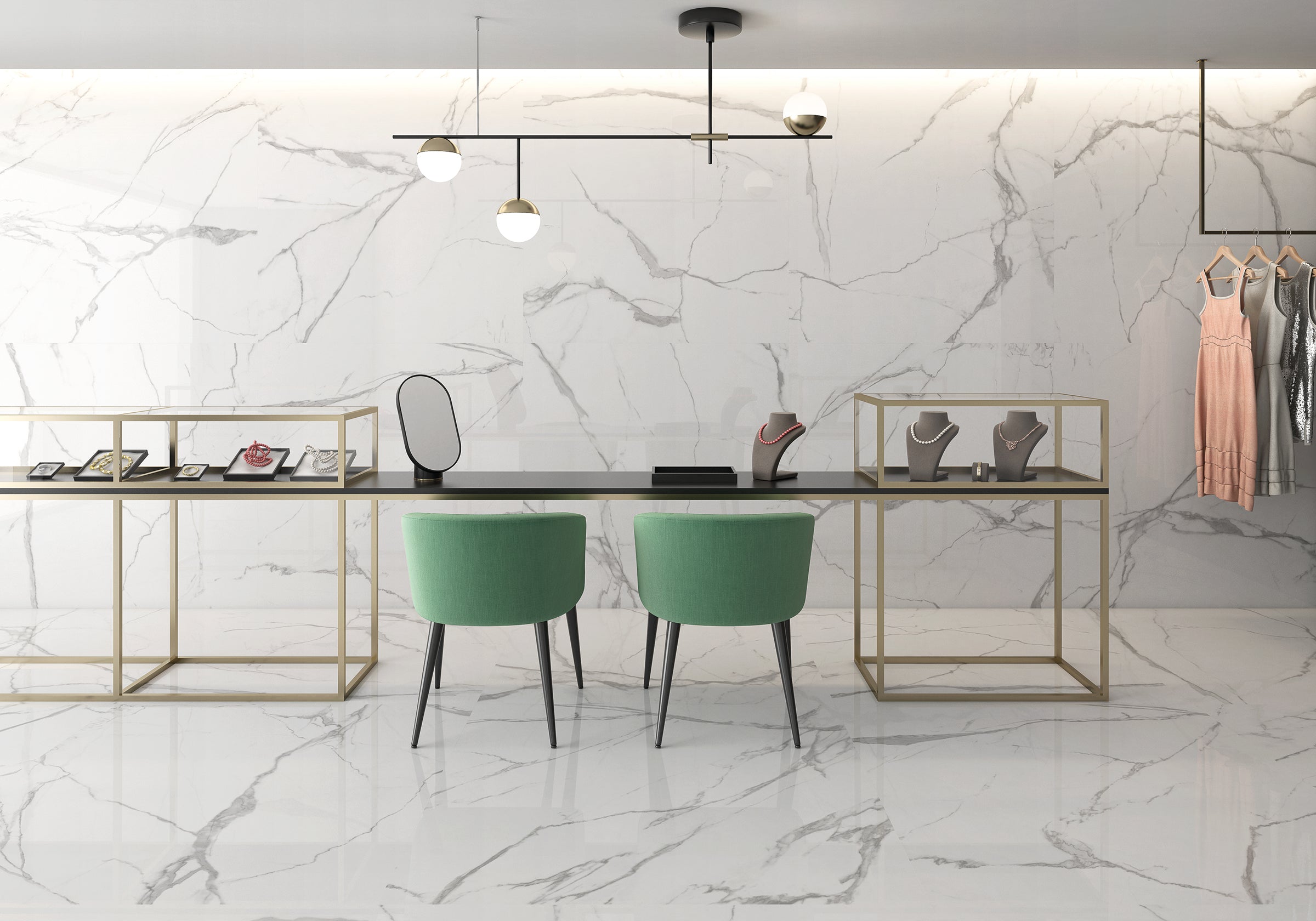 Delta White Polished Marble-Effect Porcelain Tile