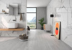 Delta White Polished Marble-Effect Porcelain Tile