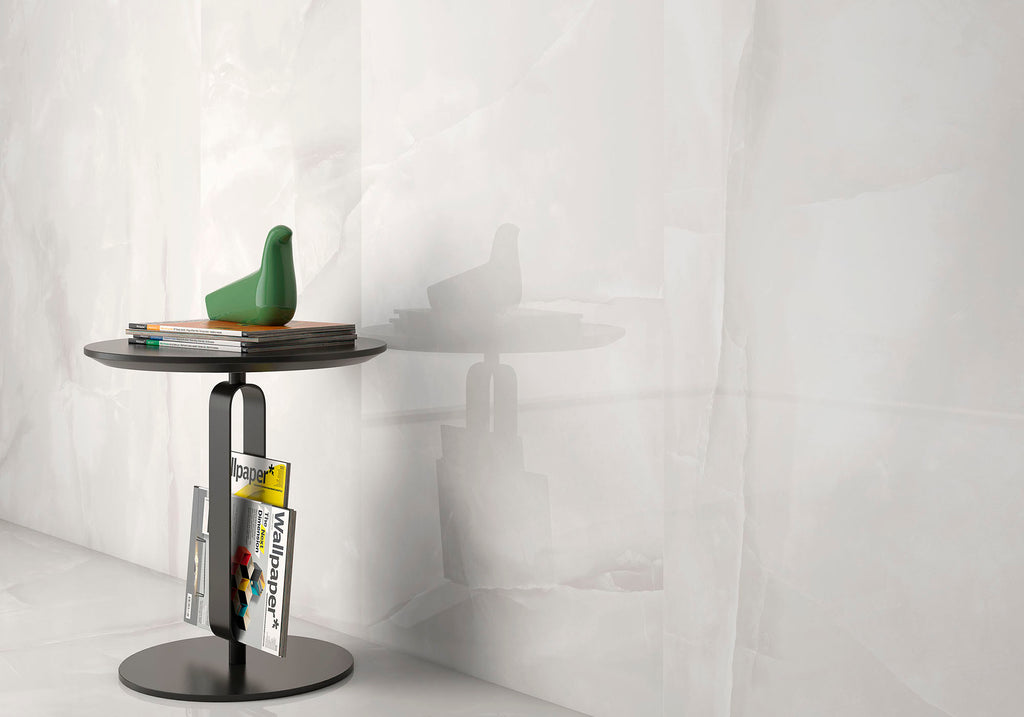 Zen White Polished Onyx-Effect Porcelain Tile