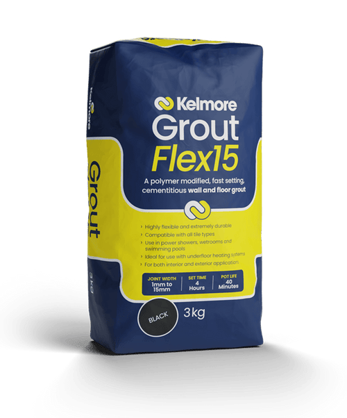 Kelmore Flex15 Black Grout 3kg - High-quality tile grouting solution
