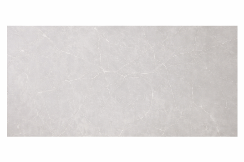 Clay White marble effect glossy porcelain tile 60x120cm with soft marble veining.