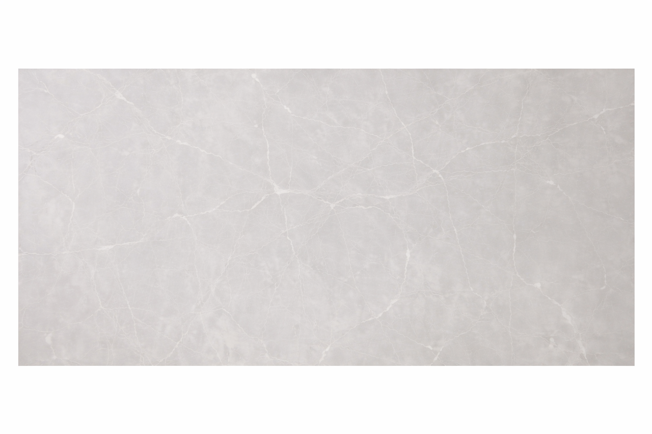 Clay White marble effect glossy porcelain tile 60x120cm with soft marble veining.