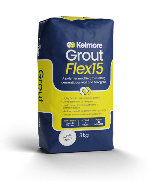 Kelmore Flex15 Alpine White Grout 3kg - High-quality tile grouting solution