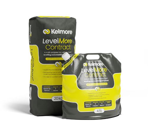 Kelmore LevelMore Contract self-leveling compound creates perfectly smooth surfaces for tile installation. Fast-setting formula with excellent flow properties.