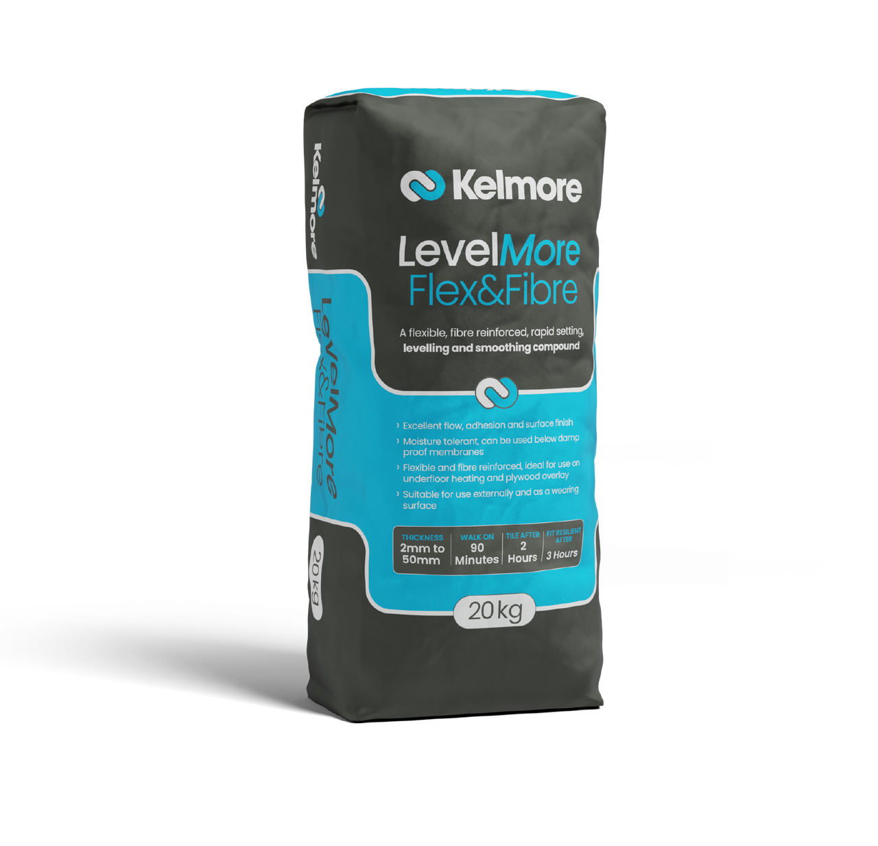 Kelmore LevelMore Flex&Fibre self-leveling compound creates perfectly smooth surfaces for tile installation. Fast-setting formula with excellent flow properties.