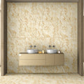 Oro Miranda Gold matt stone effect porcelain tile 60x120cm with warm gold and beige tones in a modern luxury bathroom