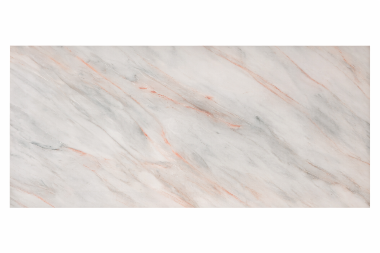 Prism Veins marble effect glossy porcelain tile 60x120cm with white background and soft warm colourful veining.