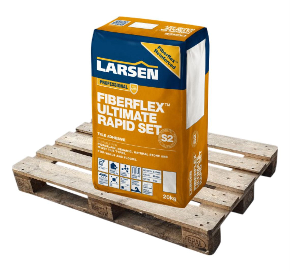 Larsen FIBERFLEX Ultimate Rapid Set S2 Tile Adhesive Grey 20kg Full Pallet (48 Bags Tail Lift)