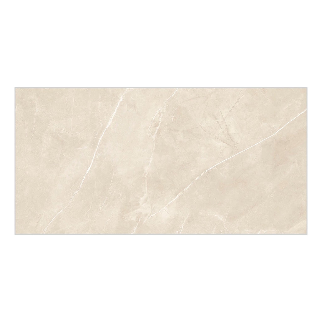 Amalfi Ivory Polished Marble-Effect Porcelain Tile — tile face