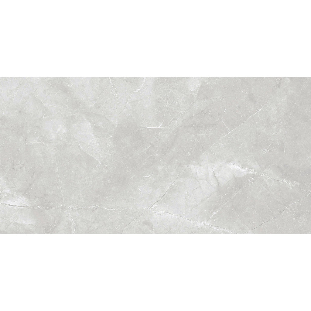 Close-up of Amalfi Pearl polished marble-effect porcelain tile surface