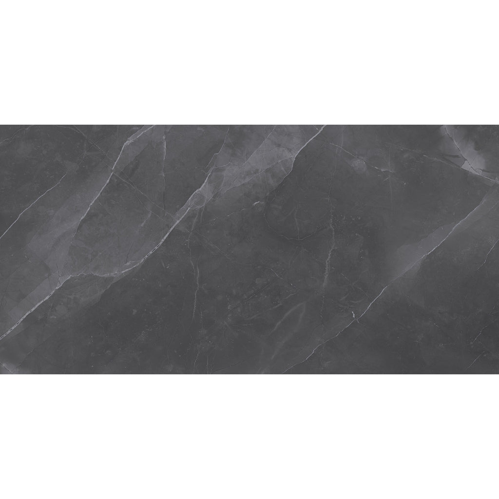 Amani Dark Grey Polished Marble-Effect Porcelain Tile — tile detail