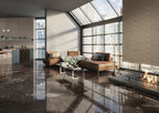 Amani Dark Grey Polished Marble-Effect Porcelain Tile — room setting (Lifestyle)