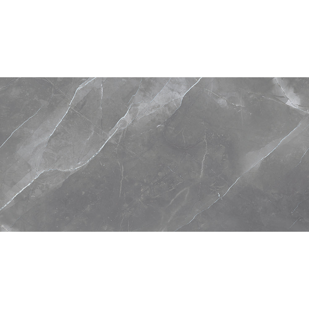 Amani Light Grey Polished Marble-Effect Porcelain Tile — tile detail