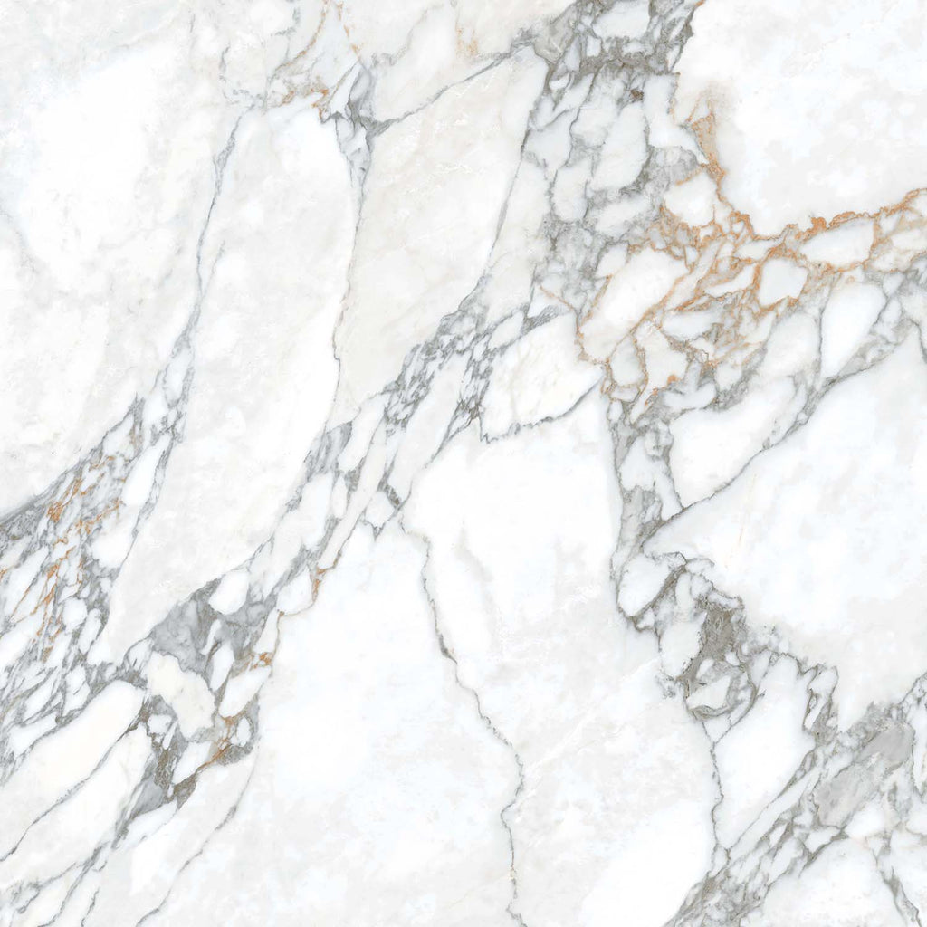Arabesque White Polished Marble-Effect Porcelain Tile