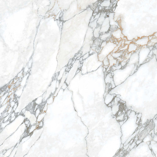 Arabesque White Polished Marble-Effect Porcelain Tile
