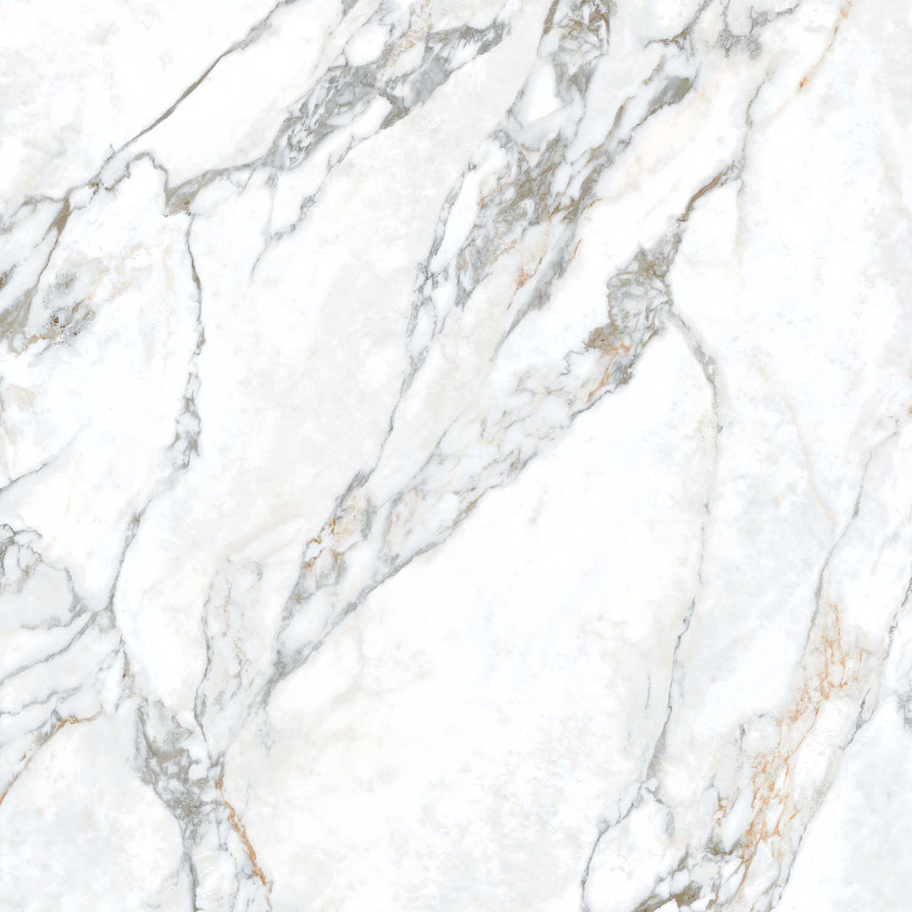 Arabesque White Polished Marble-Effect Porcelain Tile