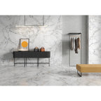 Arabesque White Polished Marble-Effect Porcelain Tile