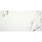 Close-up of the Ayora White Polished tile surface showing detailed marble-like veining across a white background.