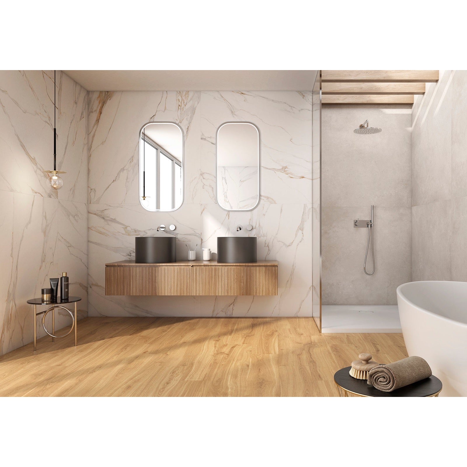 Borealis Gold Super-Polished Marble-Effect Porcelain Tile