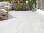 Close-up of white R11 anti-slip outdoor porcelain paving surface texture