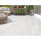 Close-up of white R11 anti-slip outdoor porcelain paving surface texture