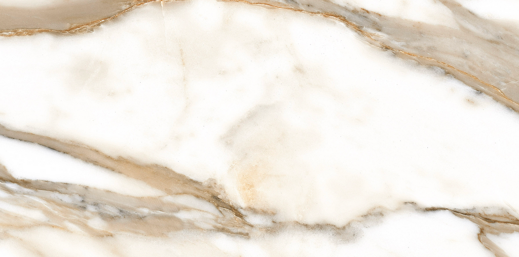 Close-up of Calcatta Gold Polished Porcelain Tile 60x120cm showing natural golden veining on glossy white surface.