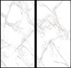 Calva White Gloss Porcelain Tile – 60x120cm face variations showing marble-effect white surface with fine grey veining and glossy finish.