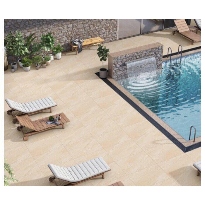 Canterbury beige natural stone effect outdoor porcelain paving tiles 900x600mm