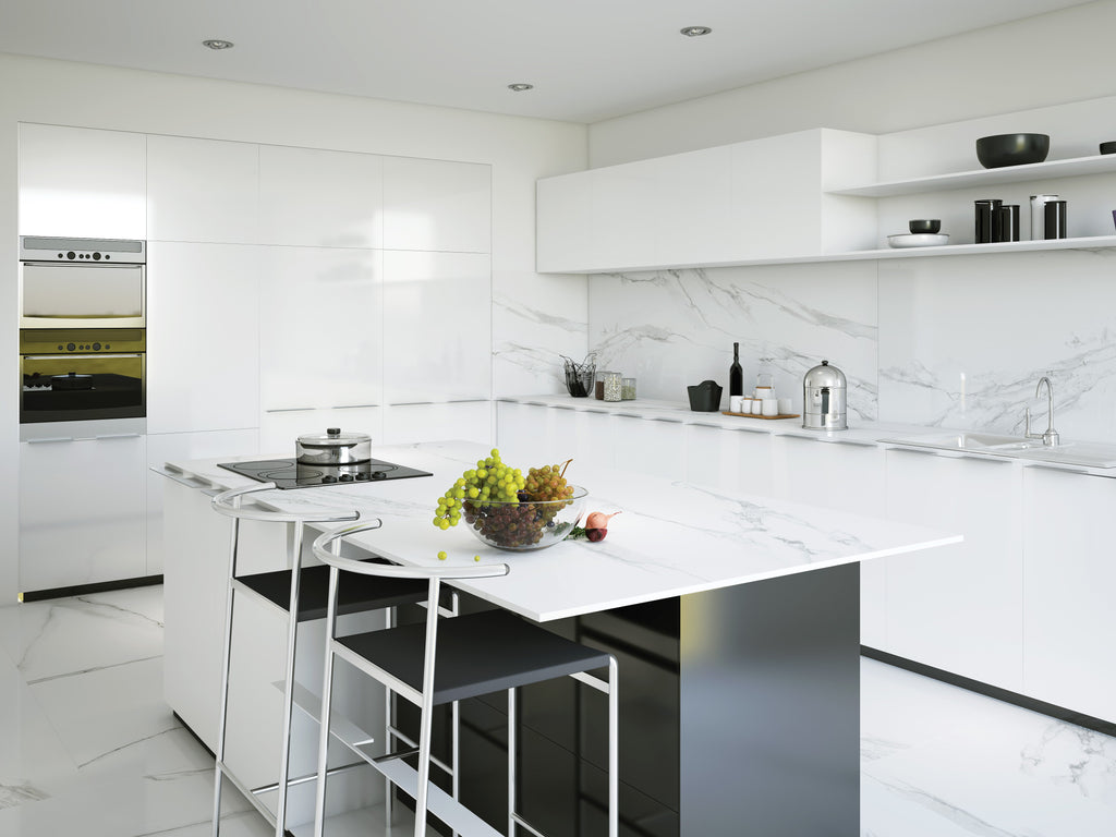 RAK Carrara Grey Polished Marble-Effect Porcelain Slab 120x240cm — Clearance Pallet Deal