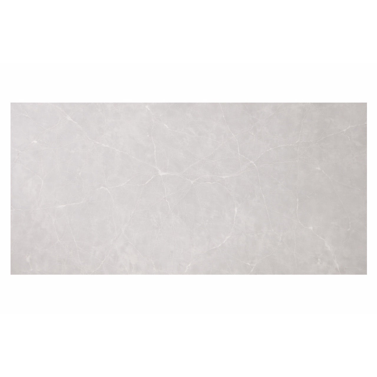 Clay White marble effect glossy porcelain tile 60x120cm with soft marble veining.