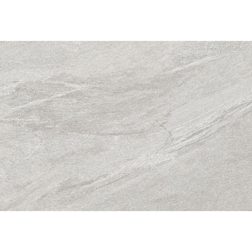 Light grey speckled stone effect porcelain paving tile face 900x600mm