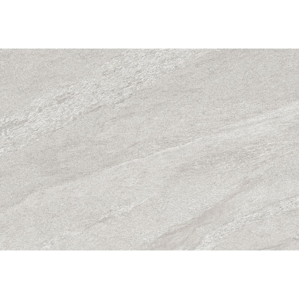 Neutral light grey porcelain paving tile showing directional movement 900x600mm