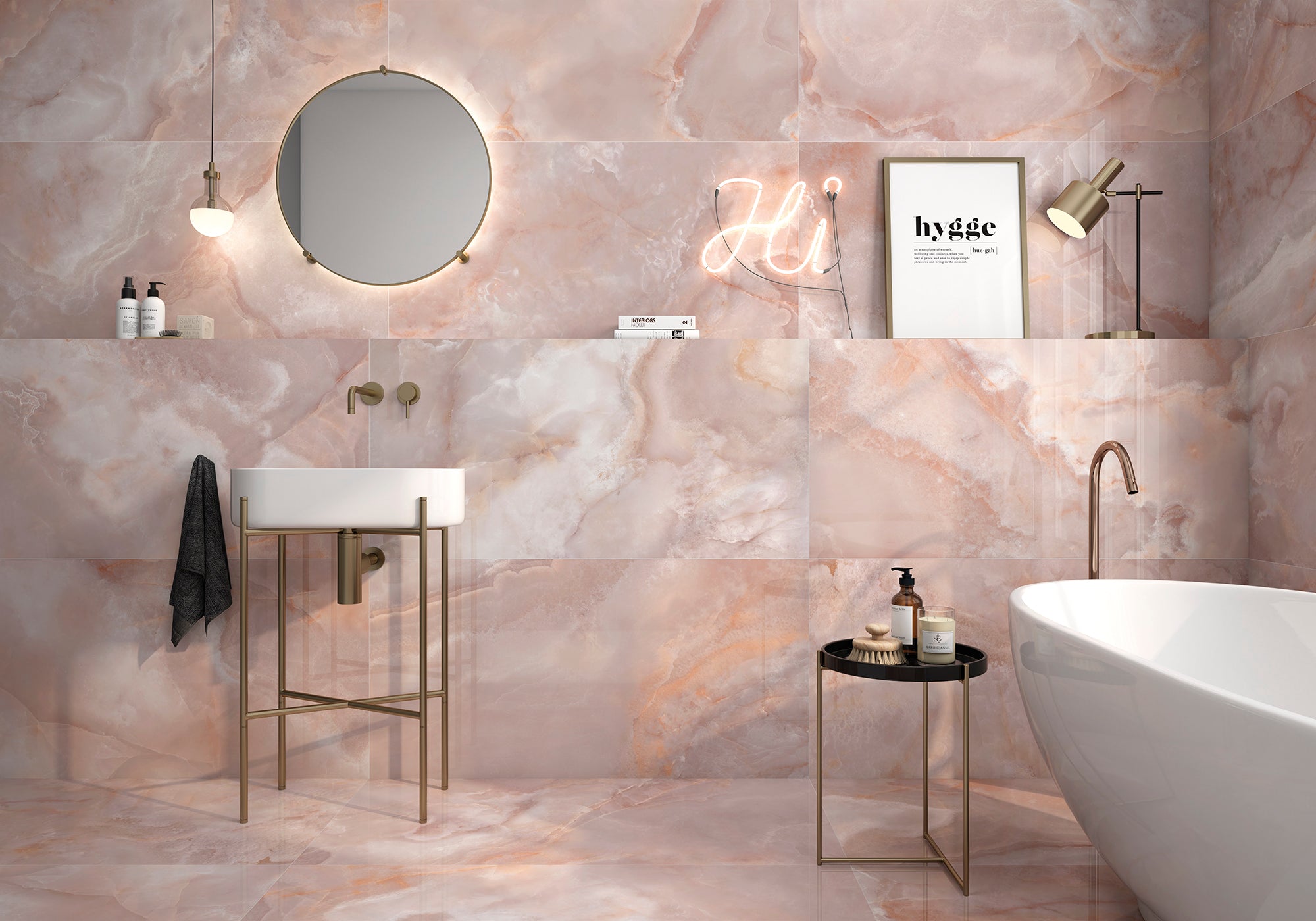 Opal Coral Super-Polished Onyx-Effect Porcelain Tile