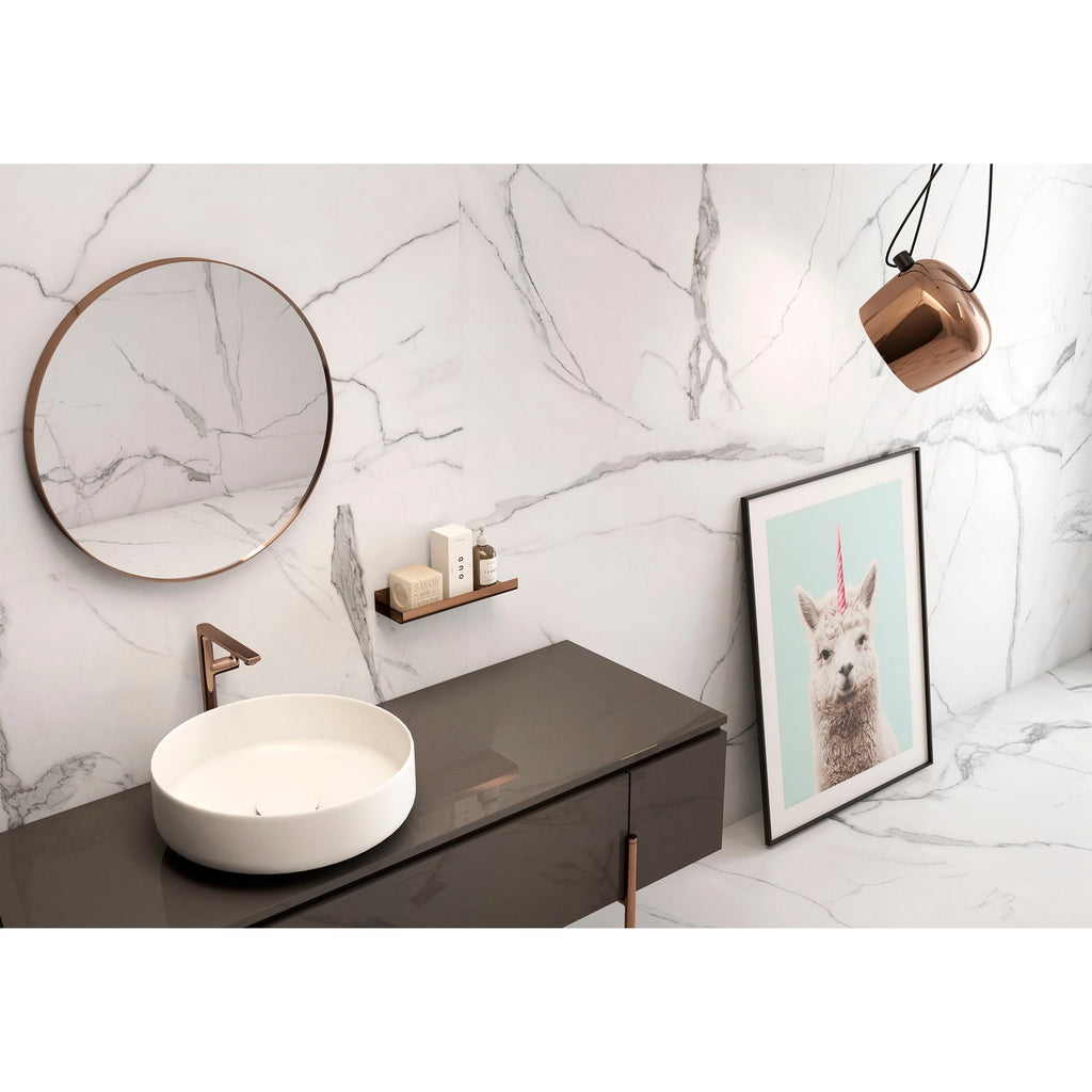Delta White Polished Marble-Effect Porcelain Tile