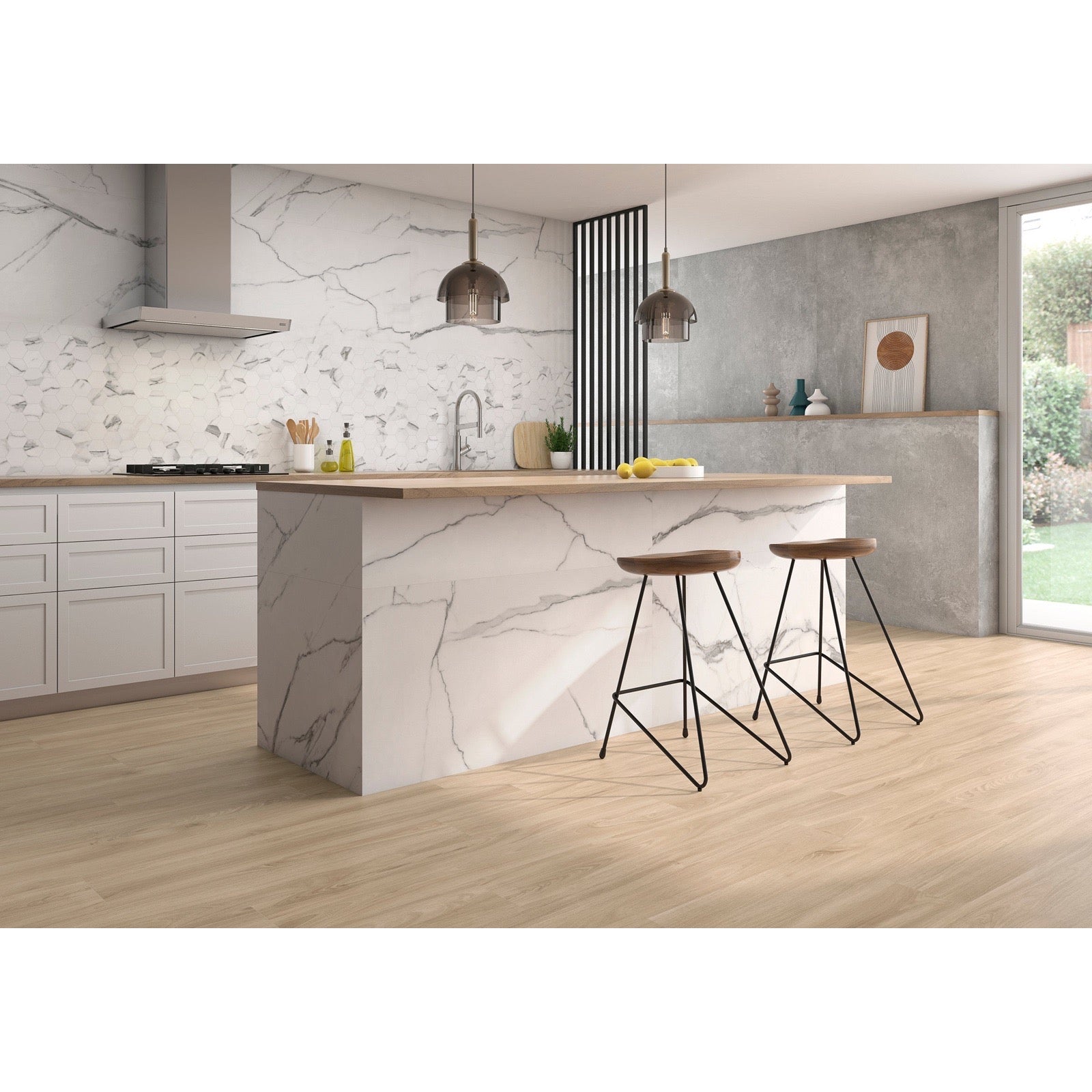 Delta White Polished Marble-Effect Porcelain Tile