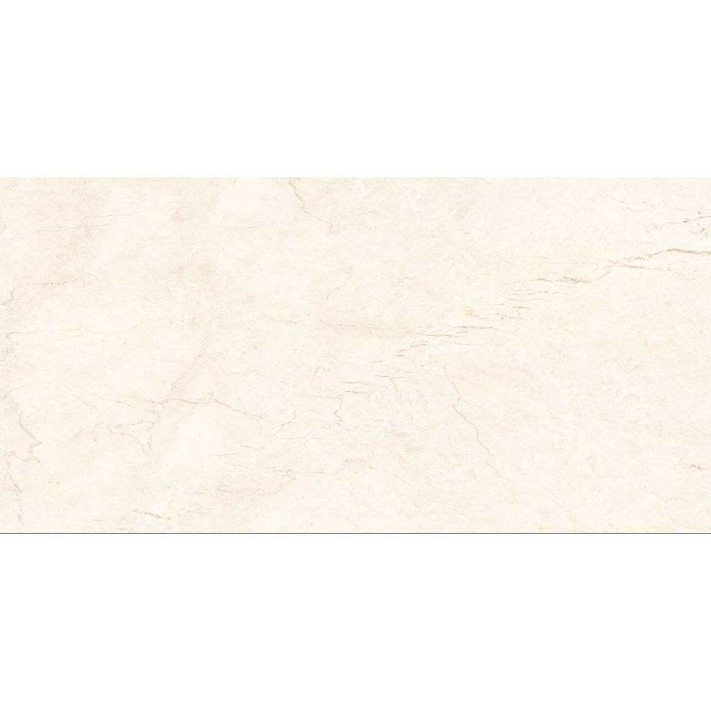 Close-up of Eden Ivory Marble Gloss Tile showcasing its soft cream base with delicate natural veining and a polished high-gloss surface. Ideal for luxurious wall and floor finishes.