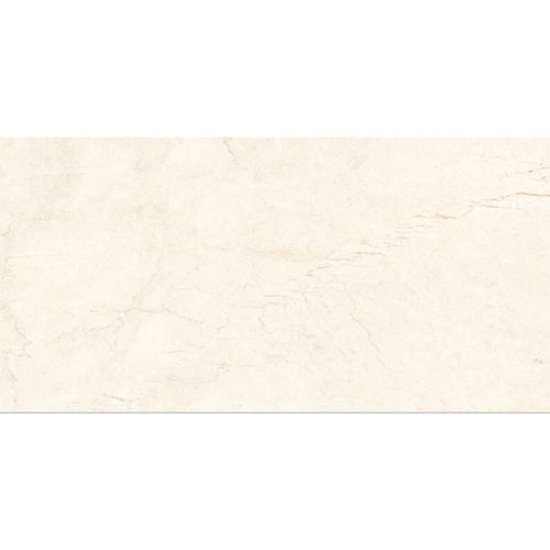 Close-up of Eden Ivory Marble Gloss Tile showcasing its soft cream base with delicate natural veining and a polished high-gloss surface. Ideal for luxurious wall and floor finishes.